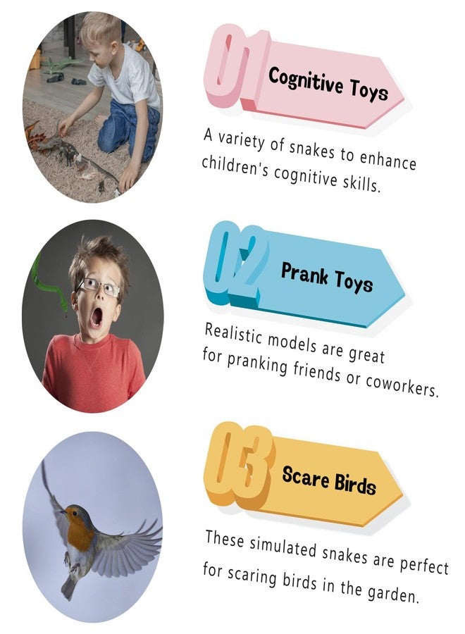 Time Roaming Rubber Snake 9.5" Fake Snake Toy 12 Pcs Realistic Snake Gag Gift Practical Joke Props Halloween Decor April Fool's Day Party Supplies - Image 3